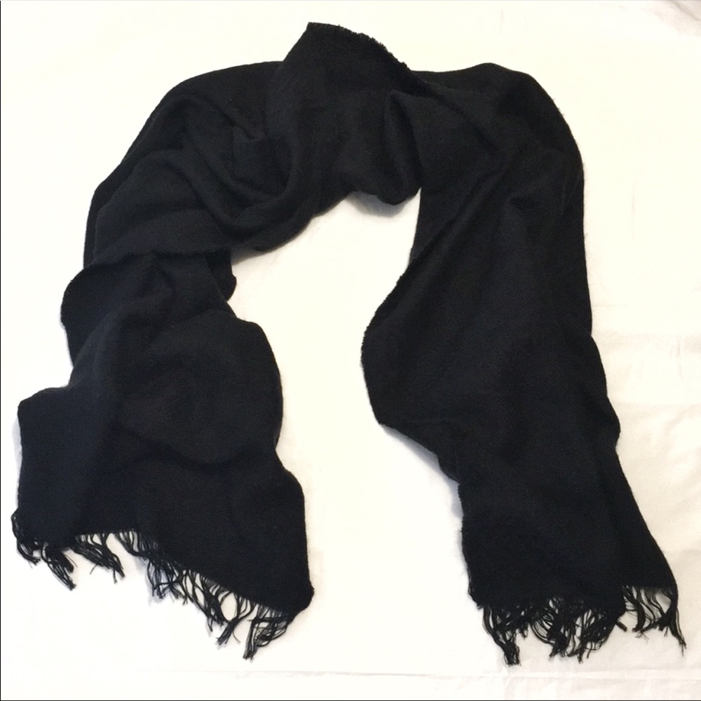 Merona Warm black textured print jacquard knit fringe trim ends long scarf